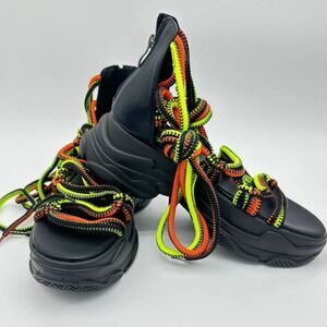 Azalea Wang Wrap It Up Ady Multi-Platform Gladiator Sandal Black Neon Laces SZ 8